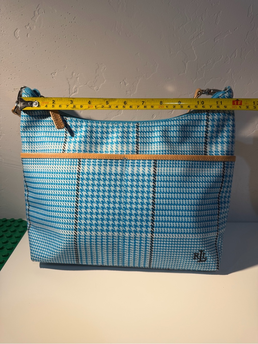 Ralph Lauren Houndstooth Shoulder Bag Vintage Plaid Fabric Purse with Leather - Picture 8 of 12